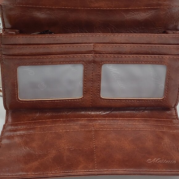 Women's Leather RFID Blocking Trifold Wallet with Embossed Design - Picture 7 of 7